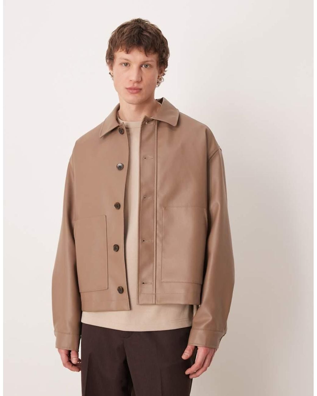 ASOS Natural Faux Leather Coach Jacket for men