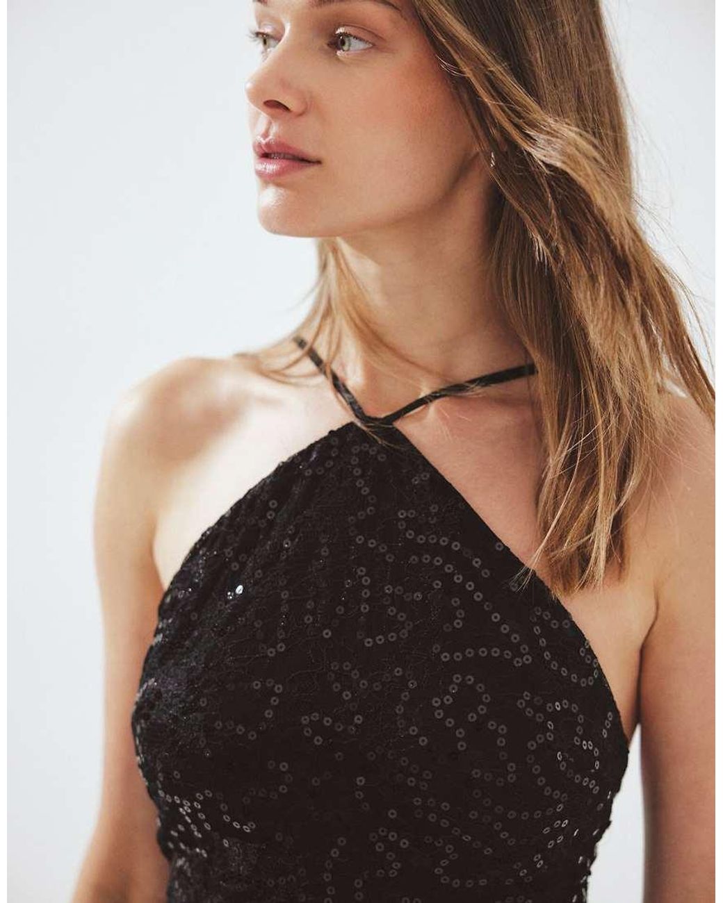 NA-KD Blue Sequin Lace Halterneck Maxi Dress
