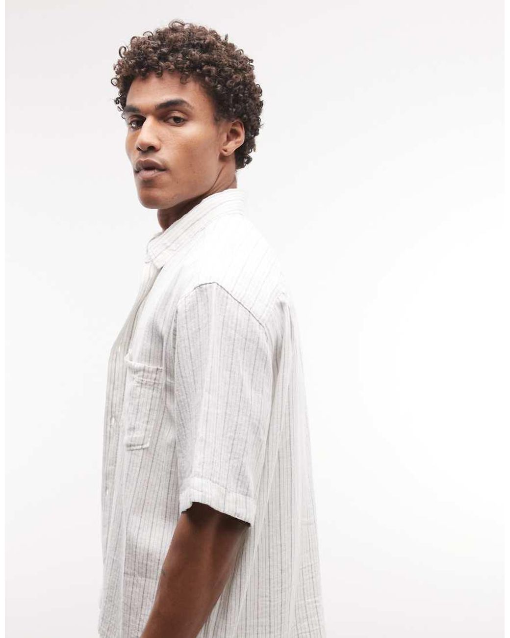 Weekday White Franco Short Sleeve Linen Blend Shirt for men