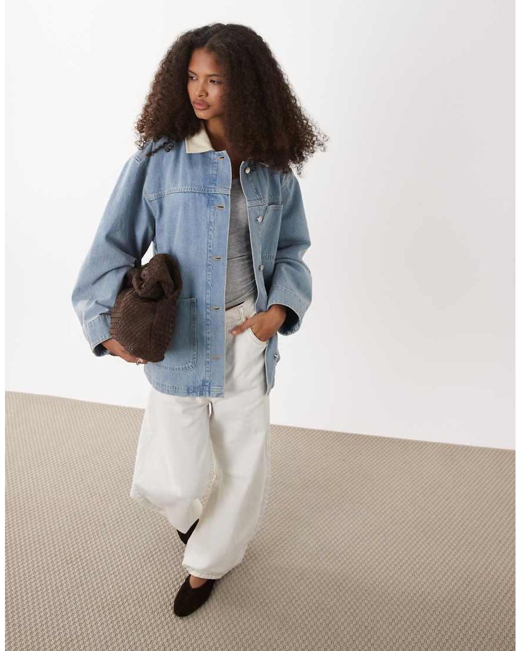 ARKET Blue Denim Utility Barn Jacket With Corduroy Collar