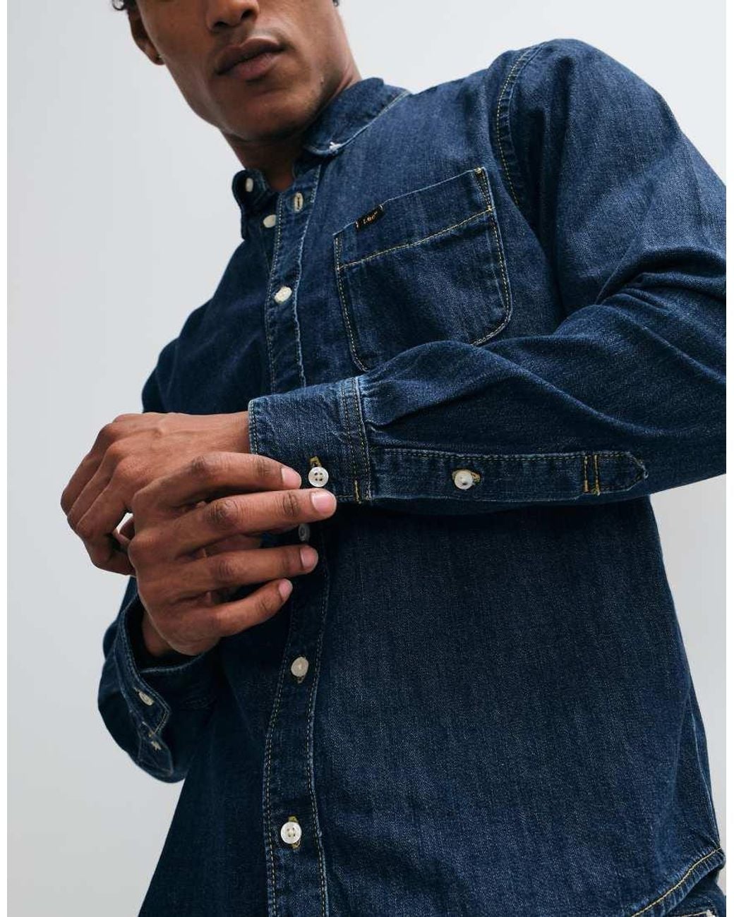 Lee Jeans Blue Denim Button Down Shirt for men