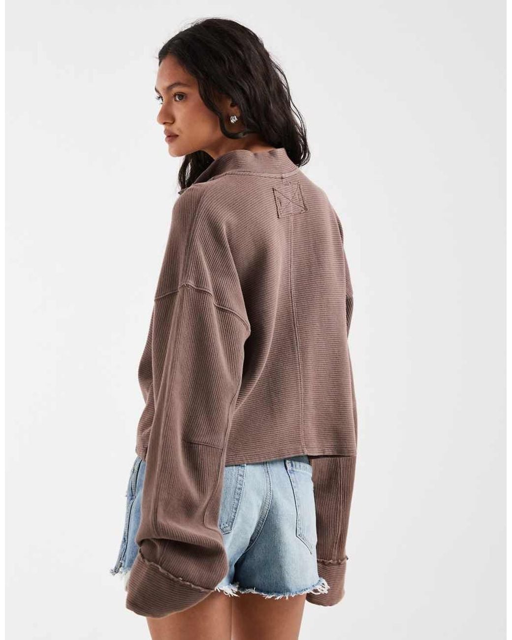 Free People Brown Celeste Quarter Zip