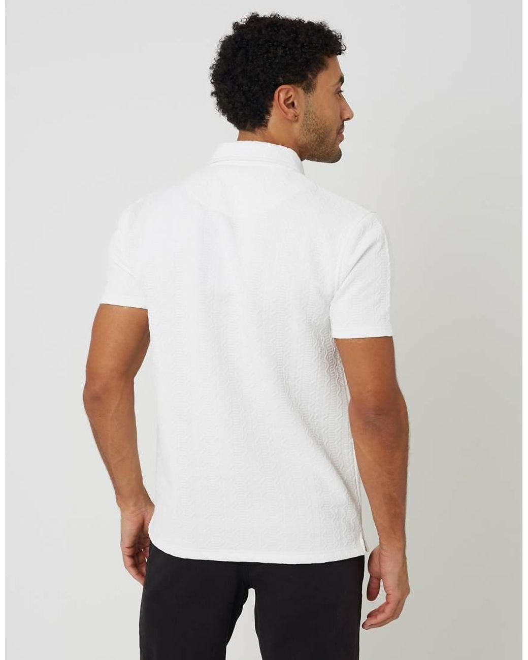 Brave Soul White Quarter Zip Short Sleeve Polo Shirt for men