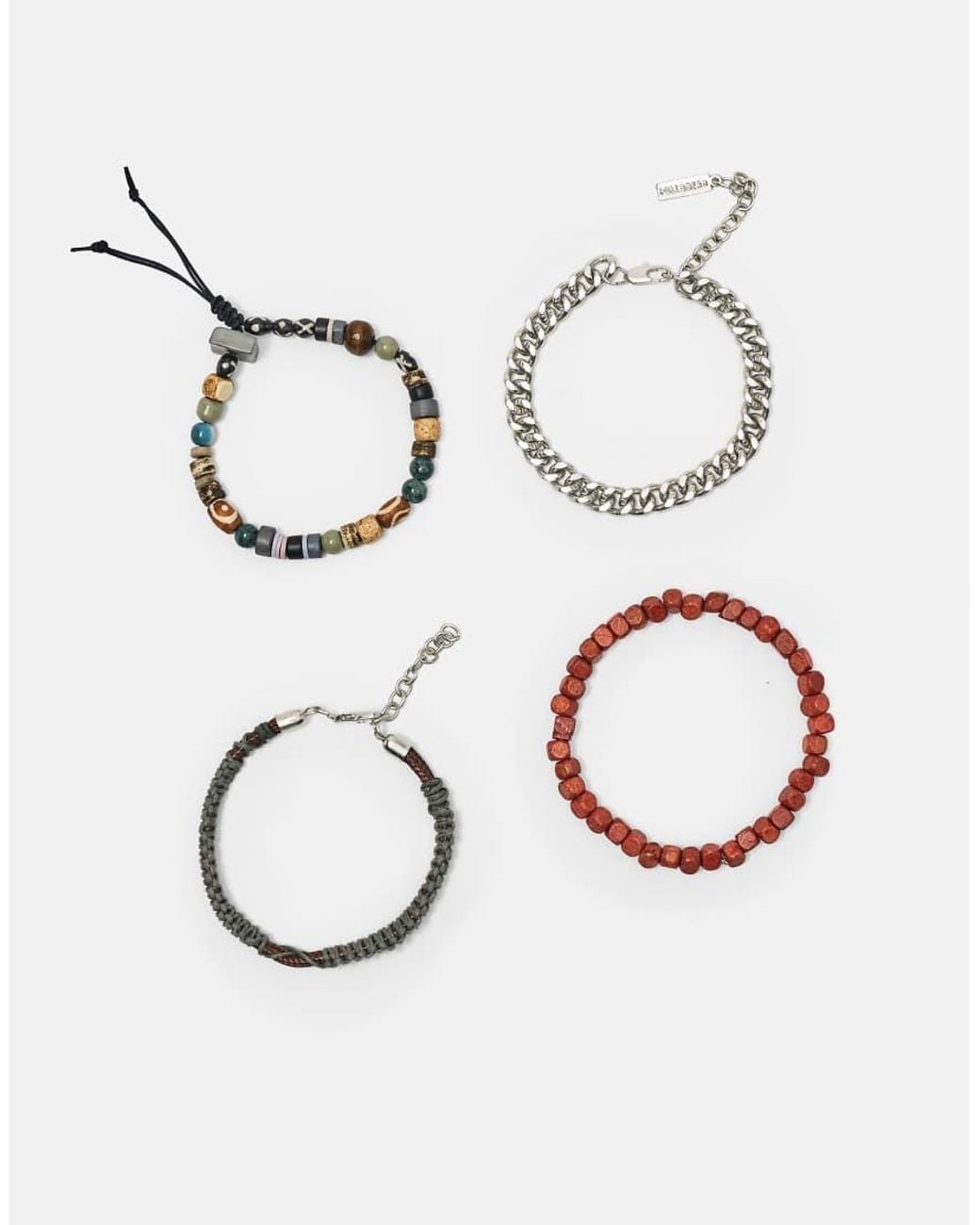 Pull&Bear Brown Pack Of 4 Beaded Bracelets for men