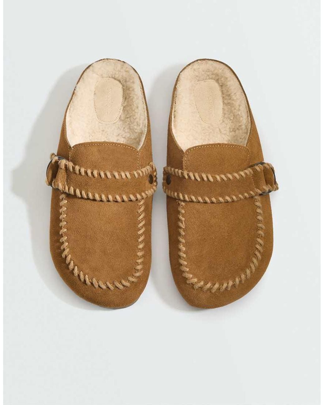 Oysho White Buckled Split-leather Mule