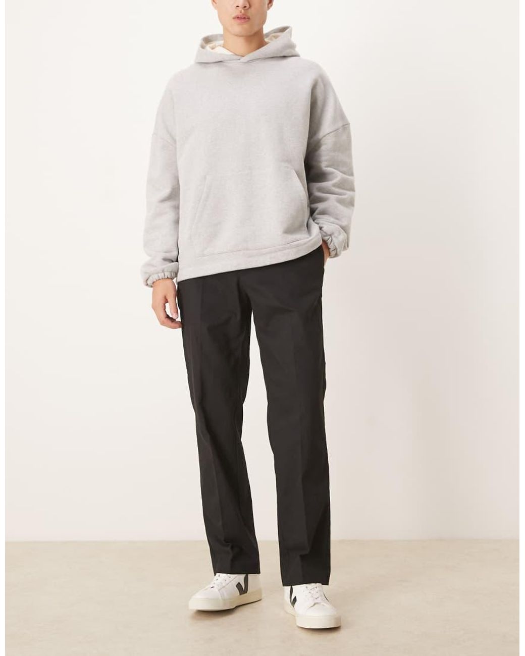 ASOS Natural Smart 100% Cotton Straight Leg Trousers With Elasticated Waist for men