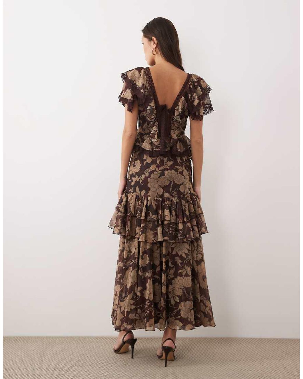 ASOS Circular Ruffle Dress With Trim Detail And Open Back in Natural ...