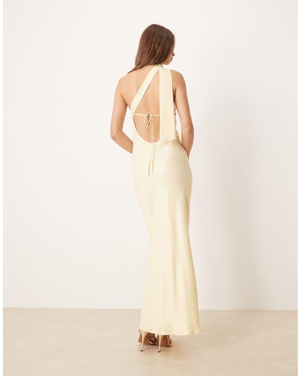 ASOS Natural Satin One Shoulder Maxi Dress