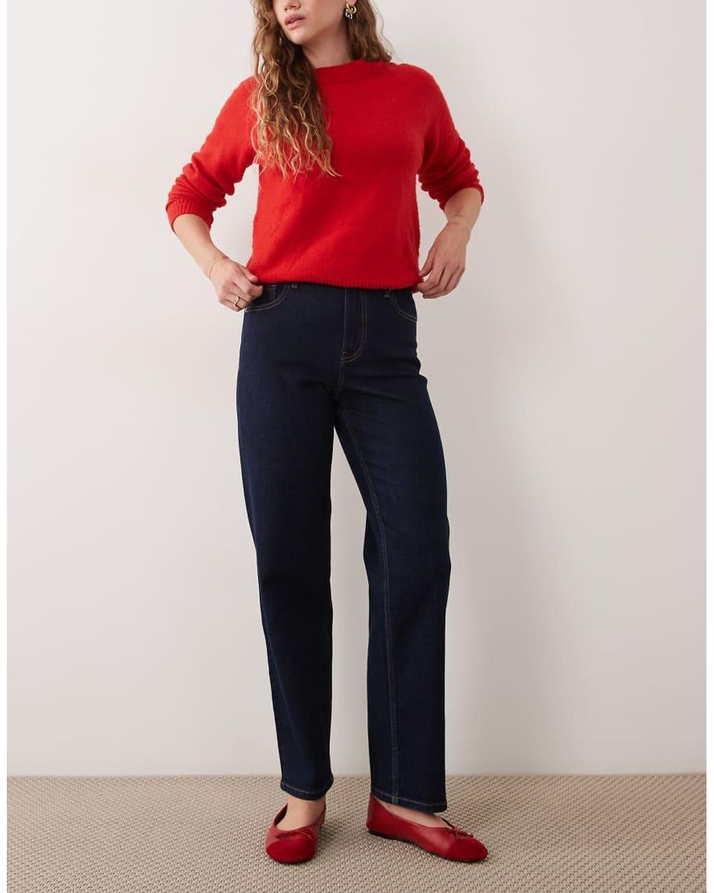 Miss Selfridge Red Mid Rise Straight Leg Jeans