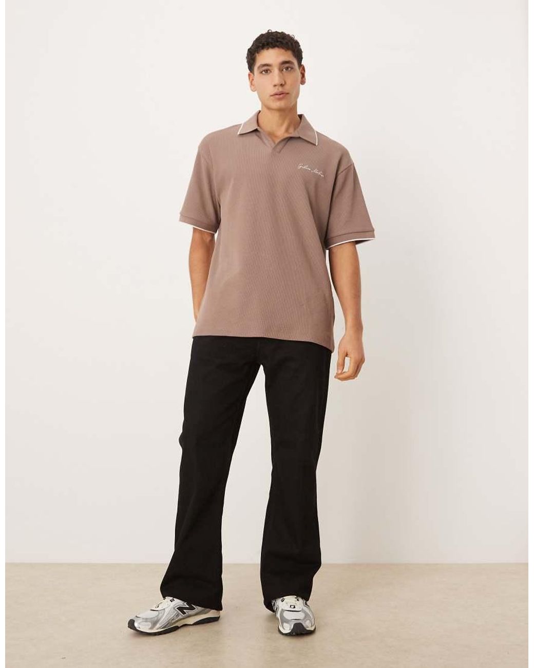 ASOS Natural Relaxed Polo With Chest Embroidery for men
