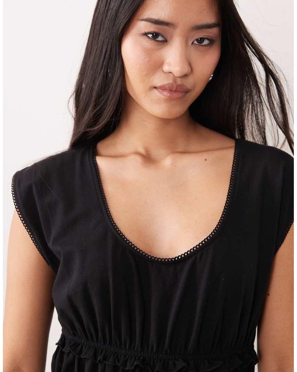 ASOS Black Short Sleeve With Gathered Cinched Waist Maxi Dress