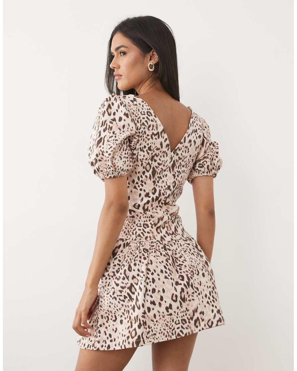 Miss Selfridge Brown Puff Sleeve Denim Mini Dress