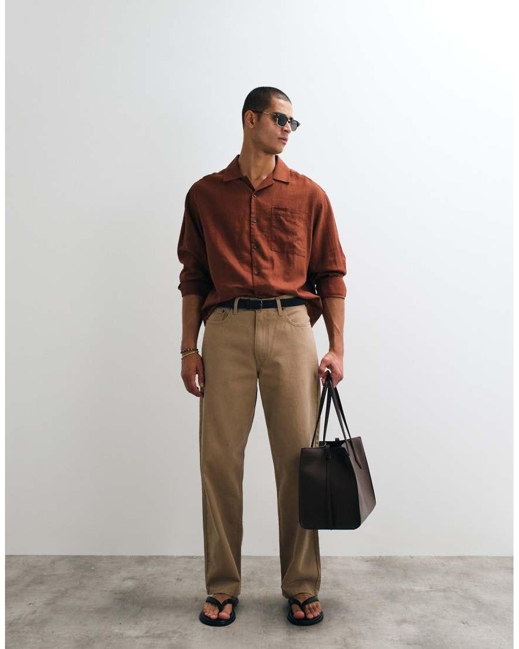ASOS Red Co-Ord Boxy Oversized Revere Linen Blend Shirt for men