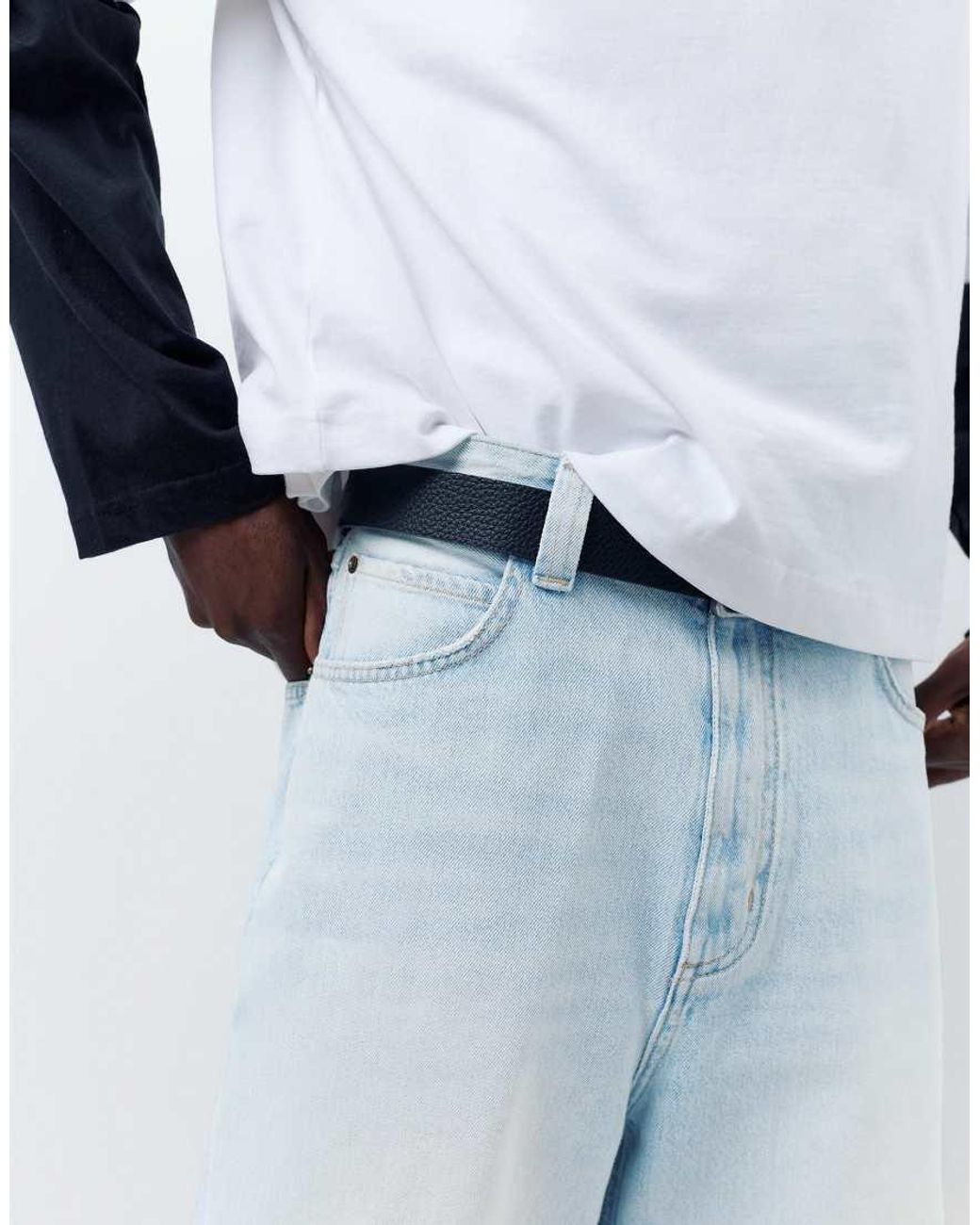 Pull&Bear White Skater Denim Bermuda Shorts for men