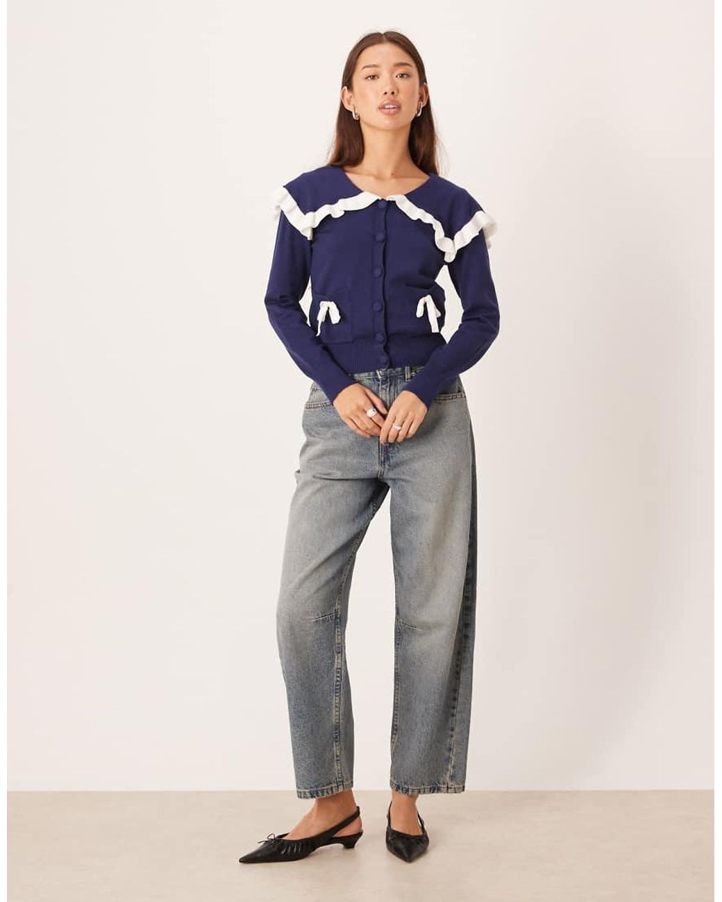 Glamorous Blue Contrast Trim Cardigan
