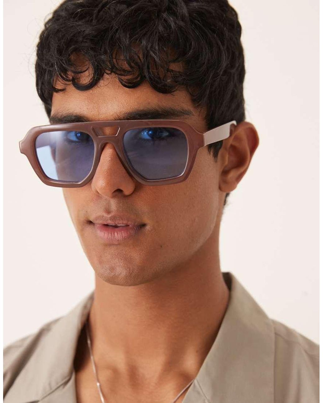 ASOS Chunky Aviator Zonnebril in het Brown voor heren