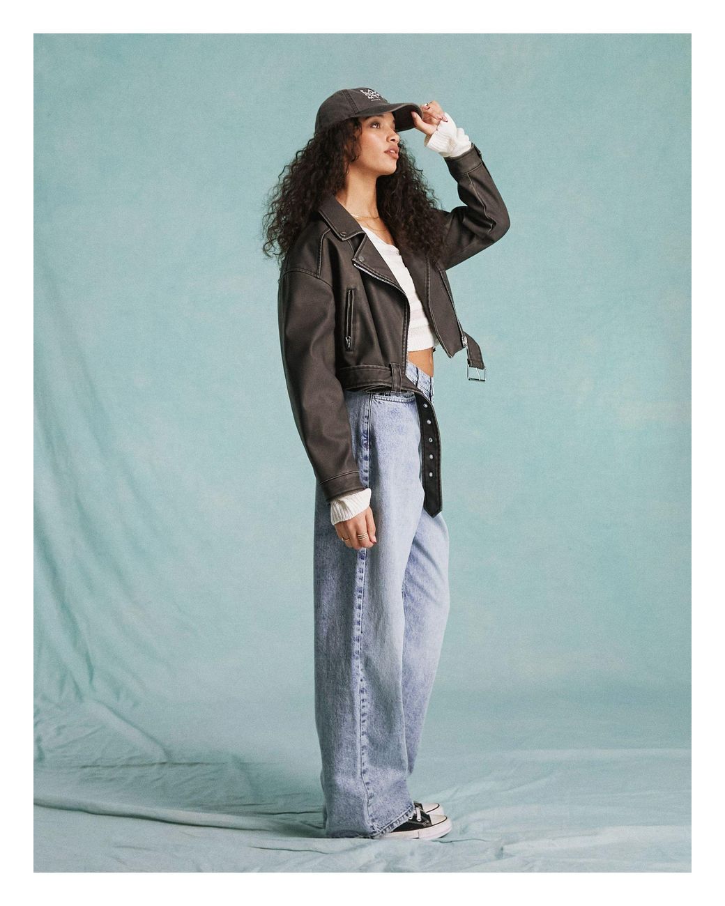 Miss Selfridge Washed Faux Leather Crop Biker Jacket in Green Lyst