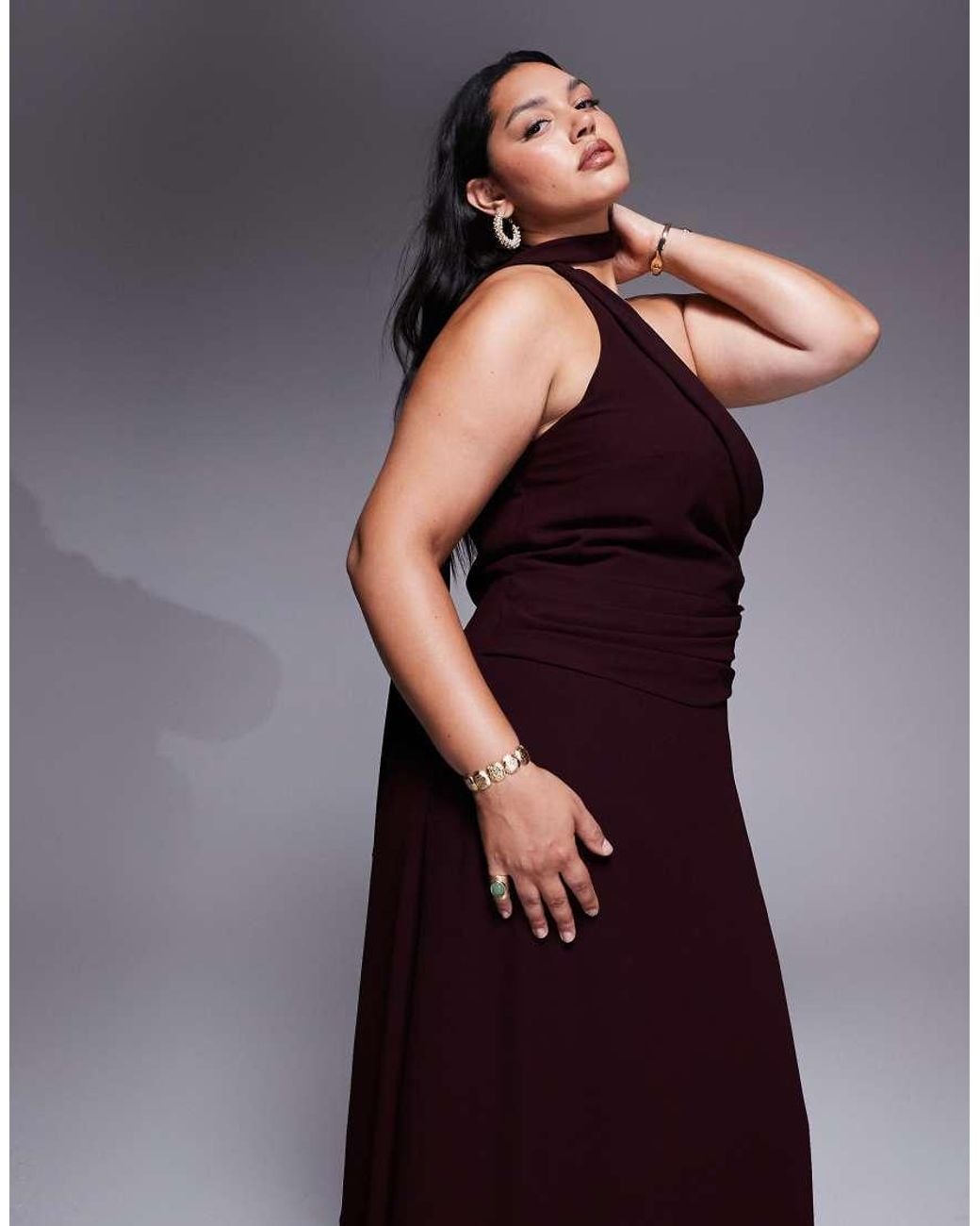 Tfnc Plus Purple One Shoulder Scarf Neck Maxi Dress