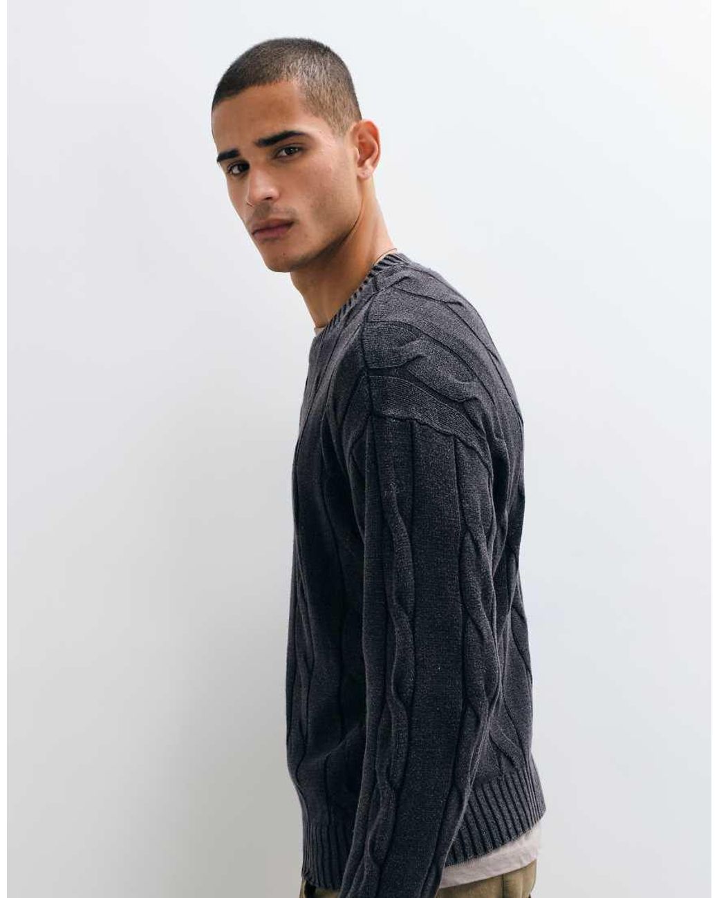 Hollister Blue Knitted Cable Knit Jumper for men