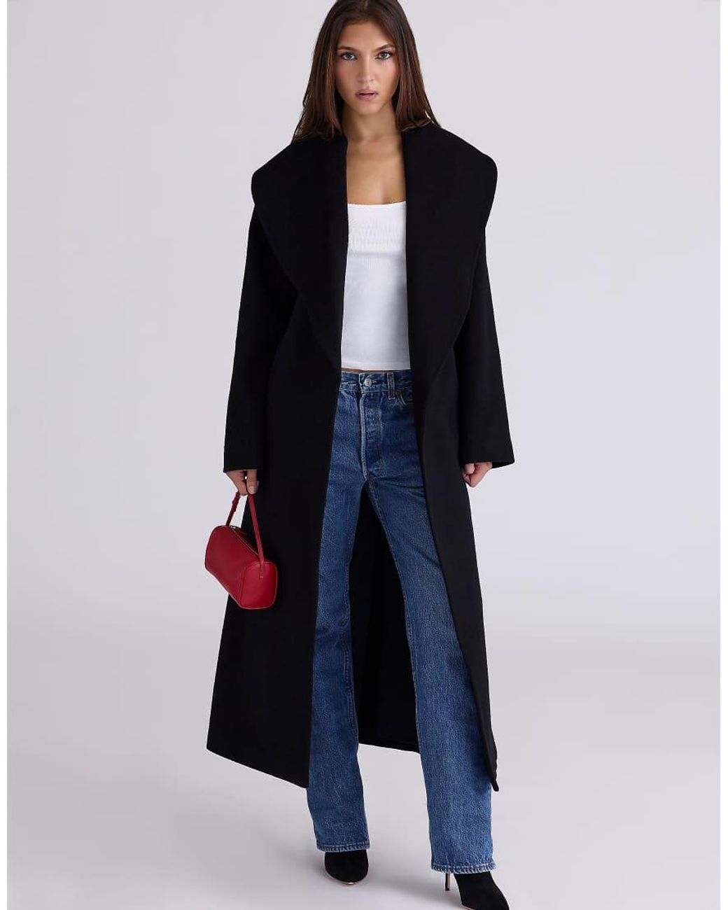 House Of Cb Blue Cocoon Wool Shawl Collar Coat