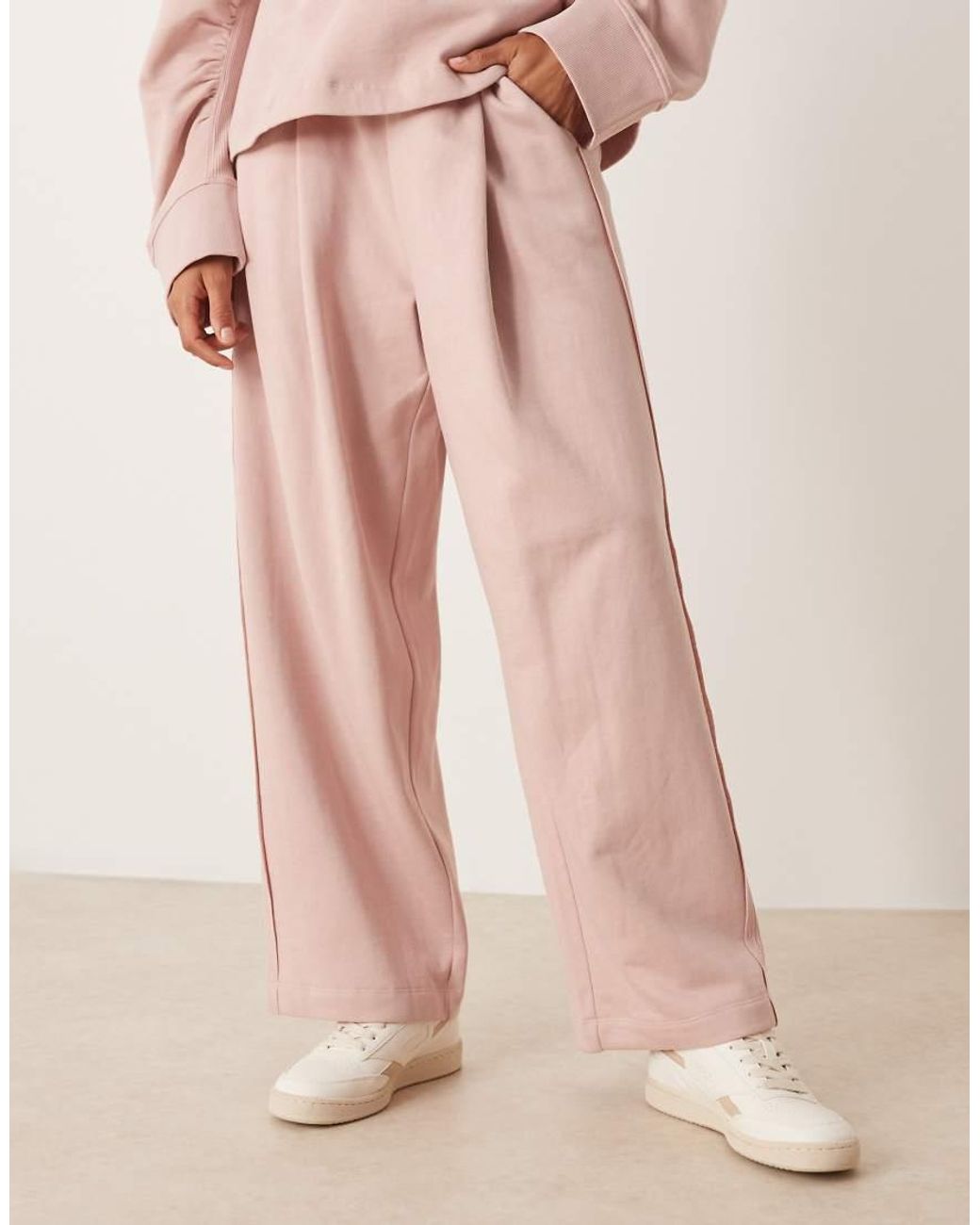ASOS Pink Wide Leg Trackies With Waffle Panel Detail