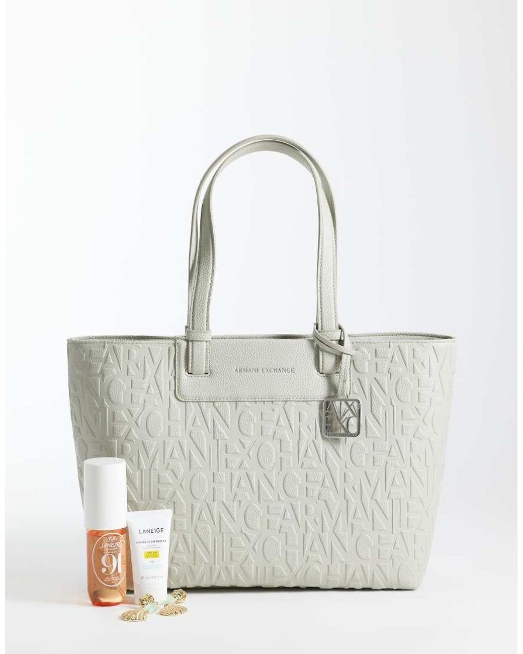 ARMANI EXCHANGE White Liz Pebbled Shopper Bag