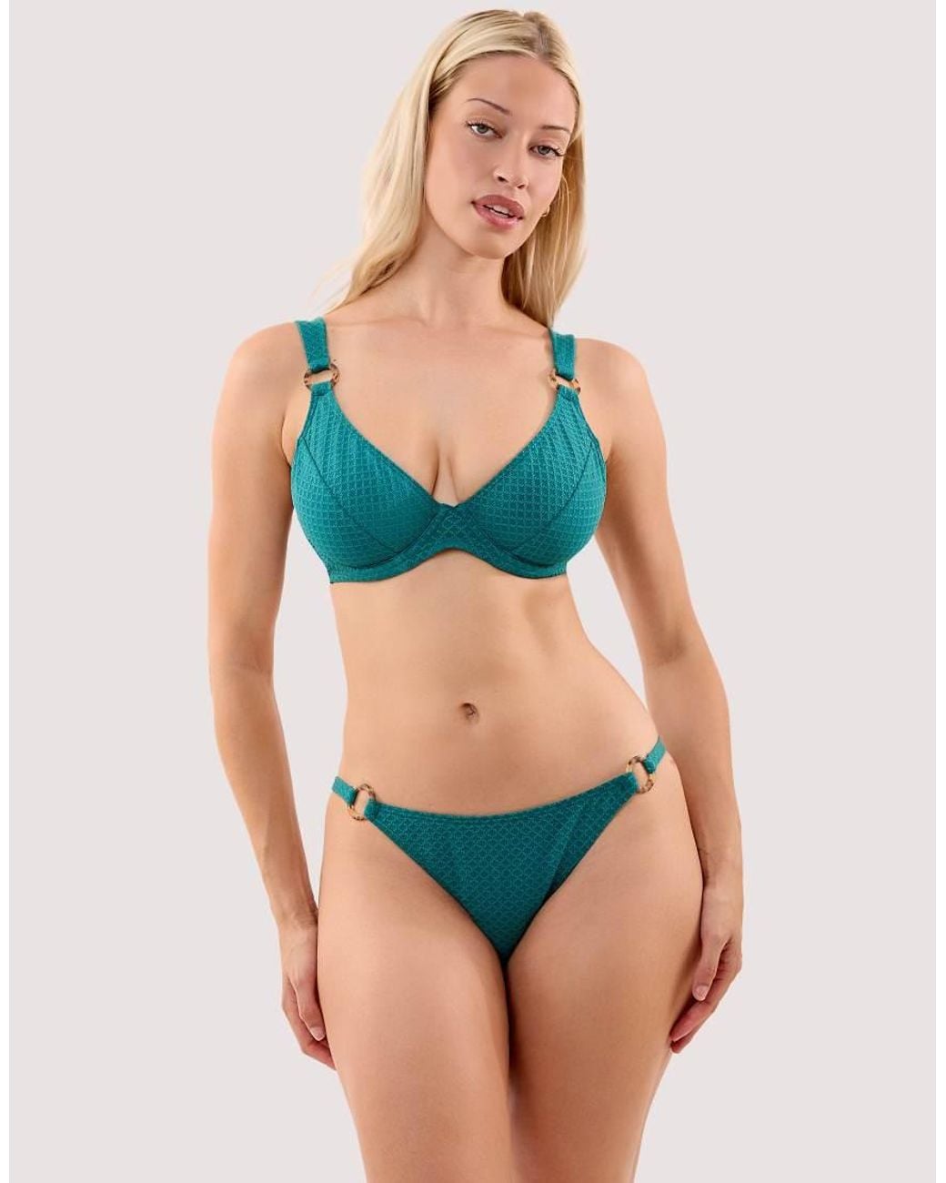 Wolf & Whistle Green Ariel Emerald Textured High Leg Bikini Brief With Ring