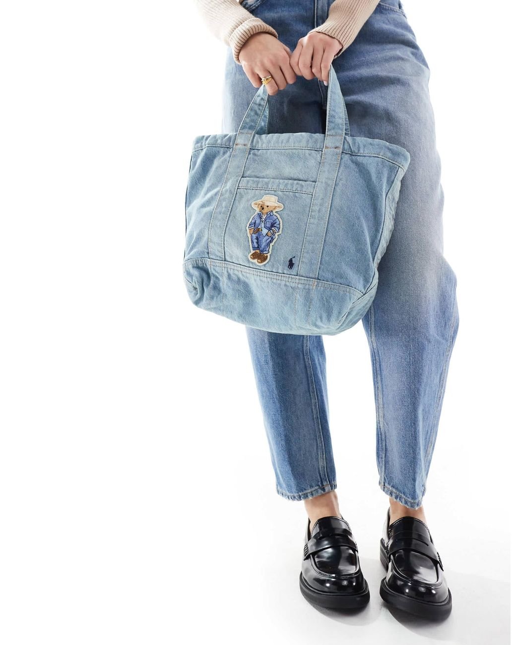 Polo Ralph Lauren Bear Denim Tote Bag in Blue | Lyst