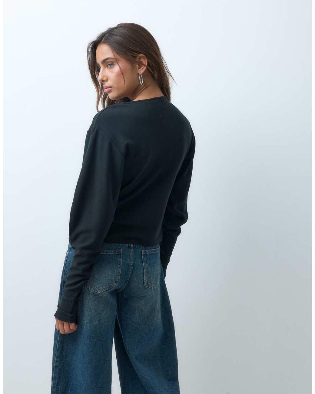 ASOS Blue Supersoft Drape Button Down With Volume Sleeve Top
