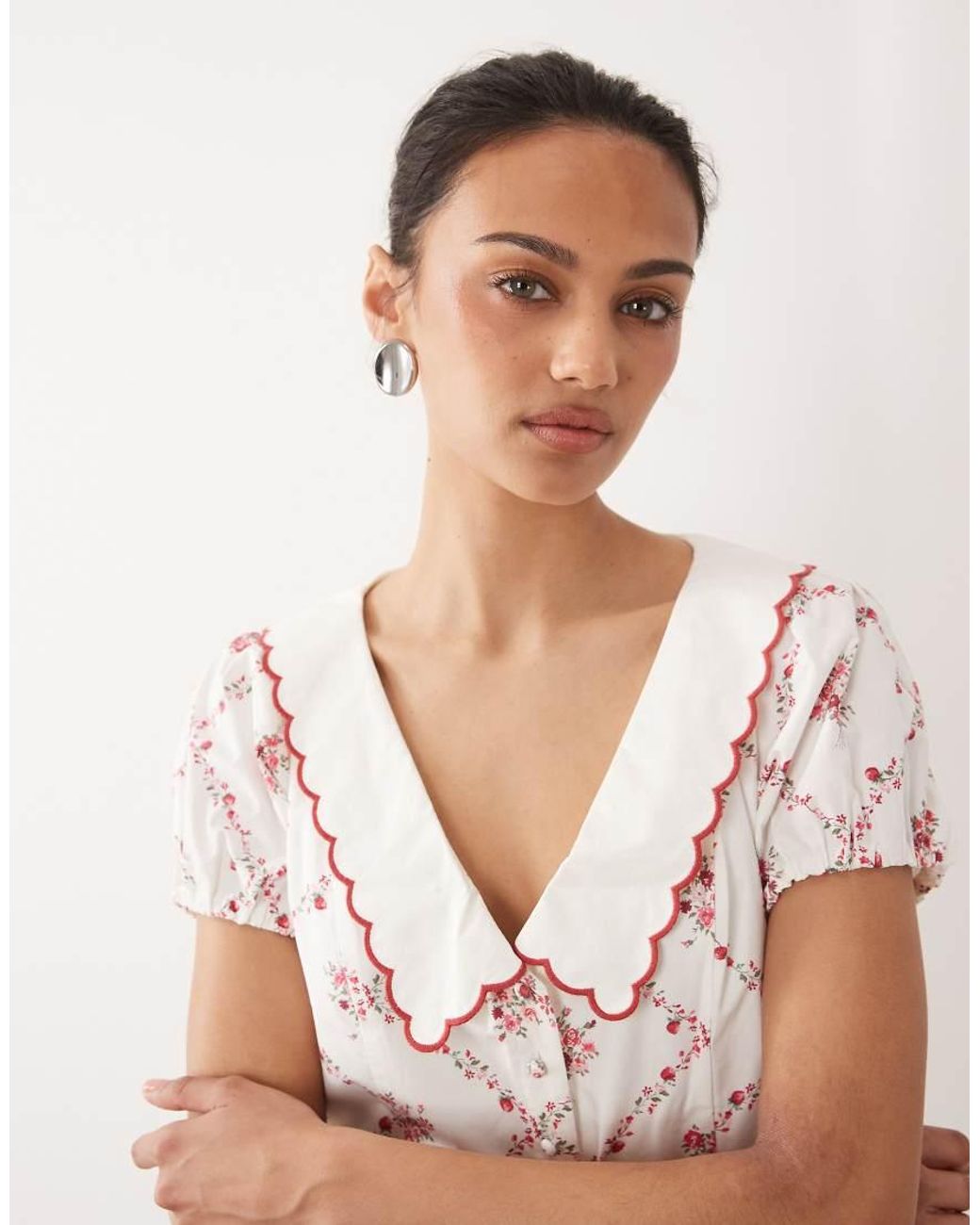 Abercrombie & Fitch White Collared Puff Sleeve Mini Dress