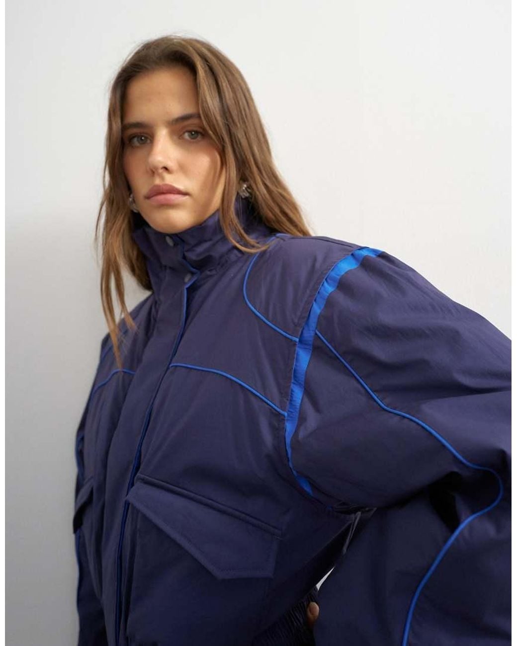 TOPSHOP Blue Padded Funnel Neck Jacket With Contrast Binding