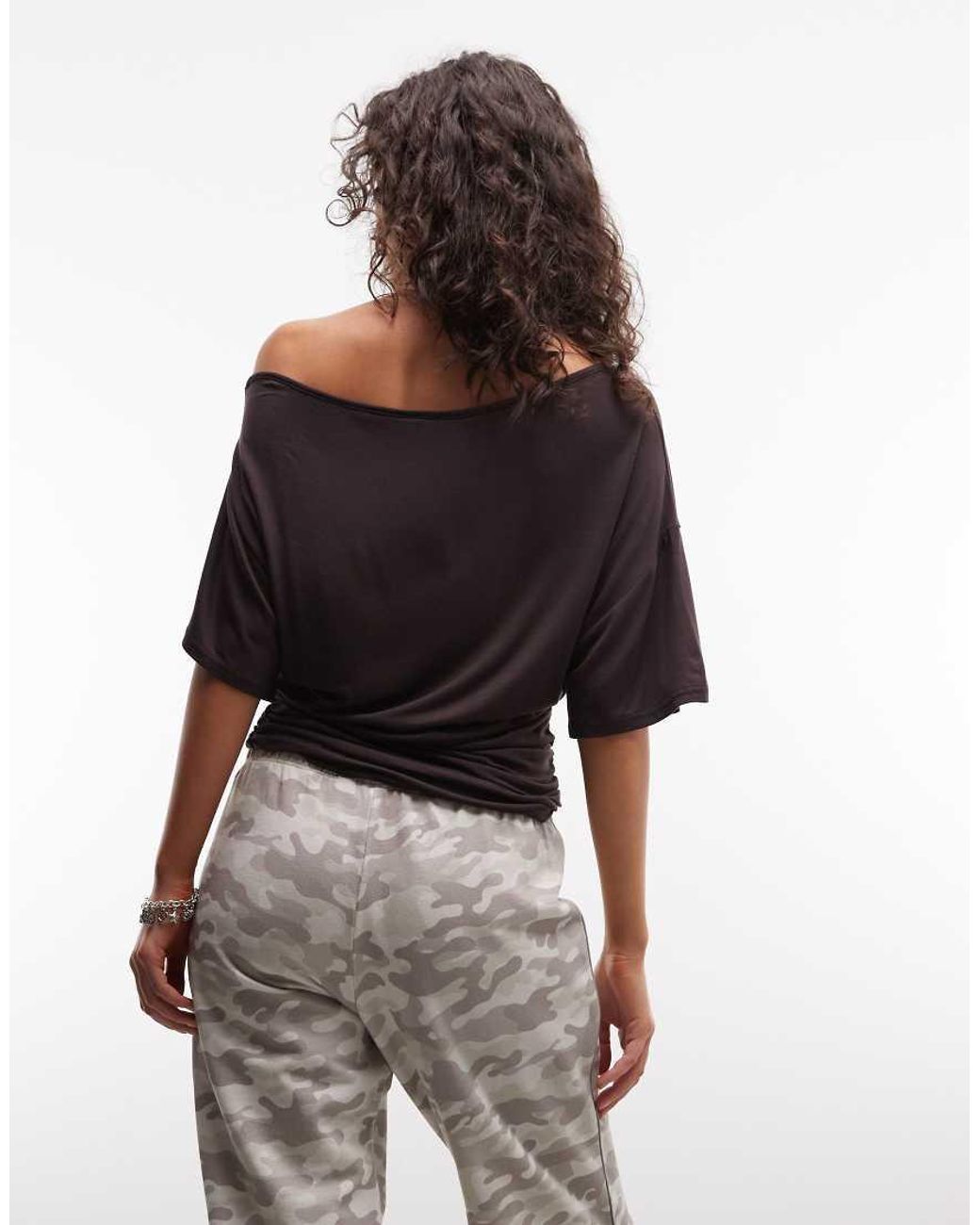 Collusion Brown Off Shoulder Drapey Top