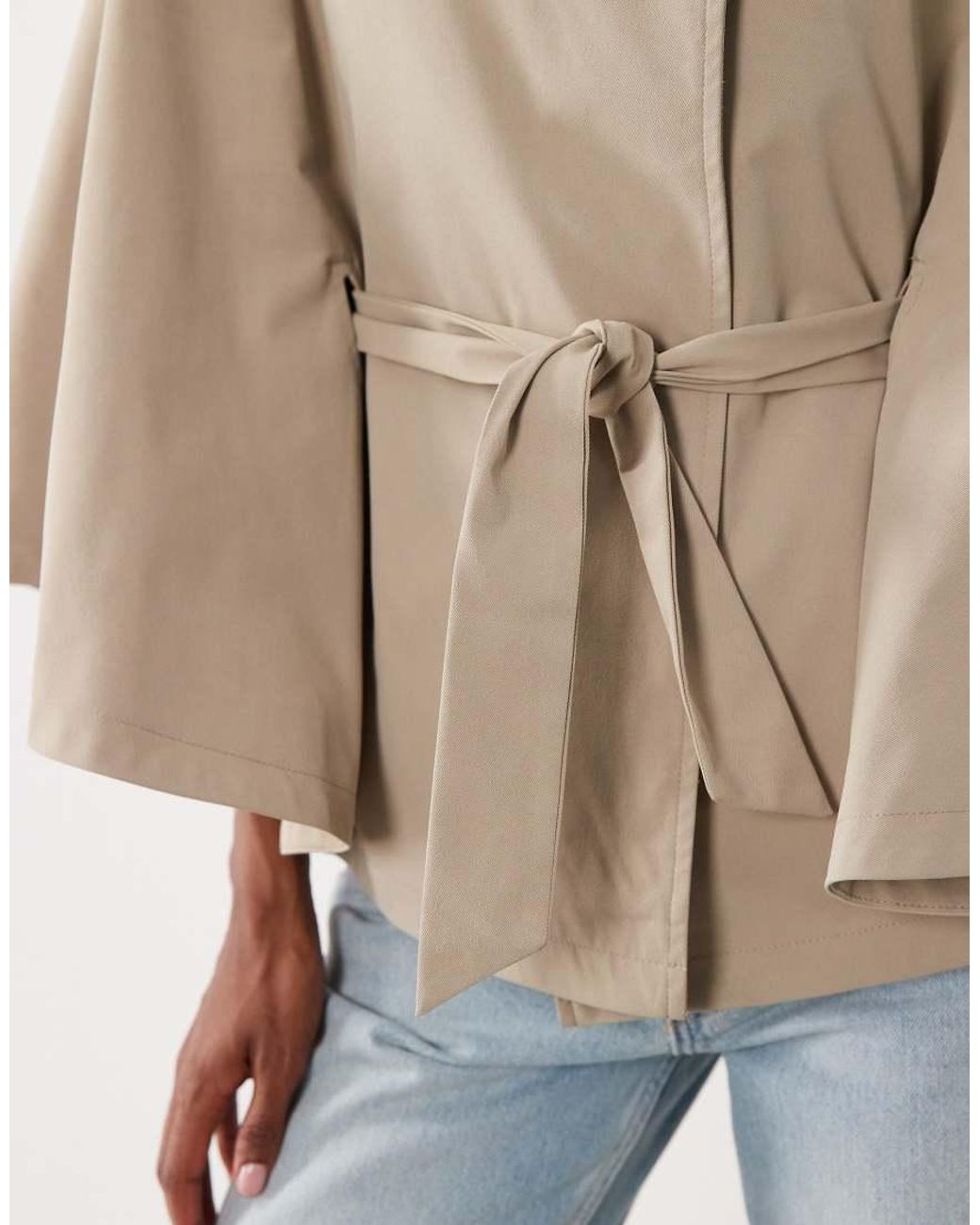 Threadbare Natural Short Cape Trench Jacket With Funnel Neck And Belt