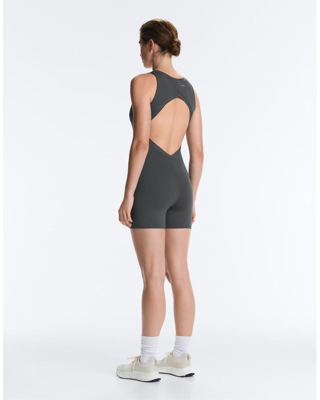 Oysho Gray Open-back Comfortlux Short Jumpsuit