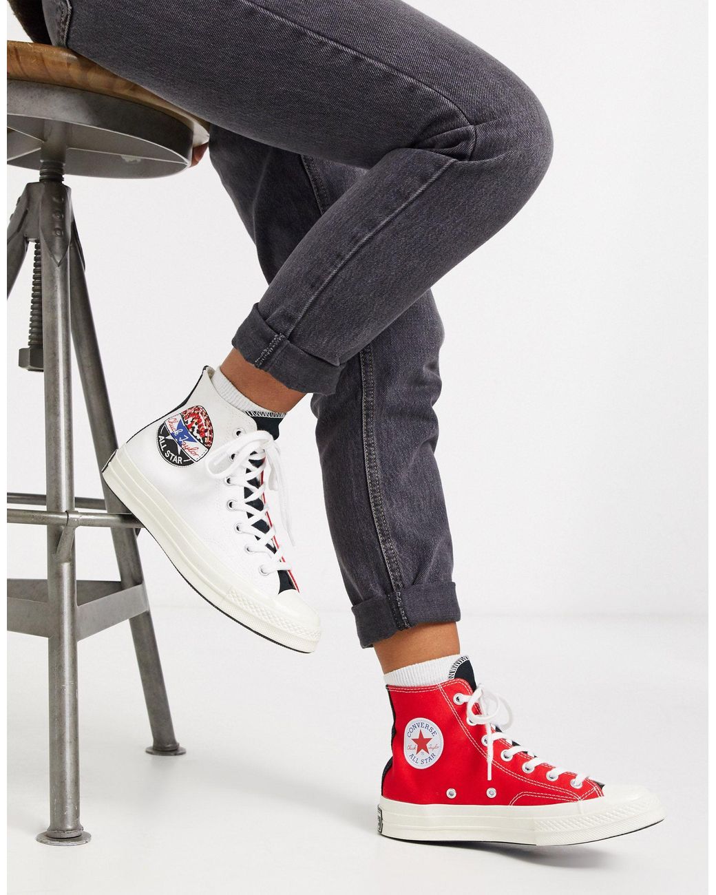 Chuck Sneakers alte anni 70 rosse e bianche con applicazione