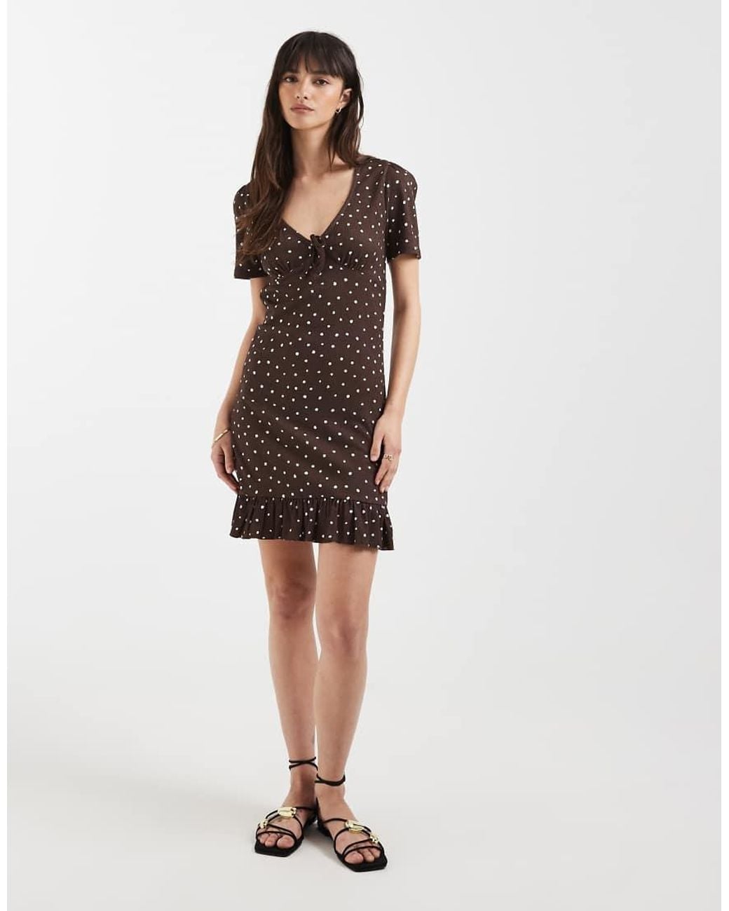 ONLY Brown V-neck Mini Dress