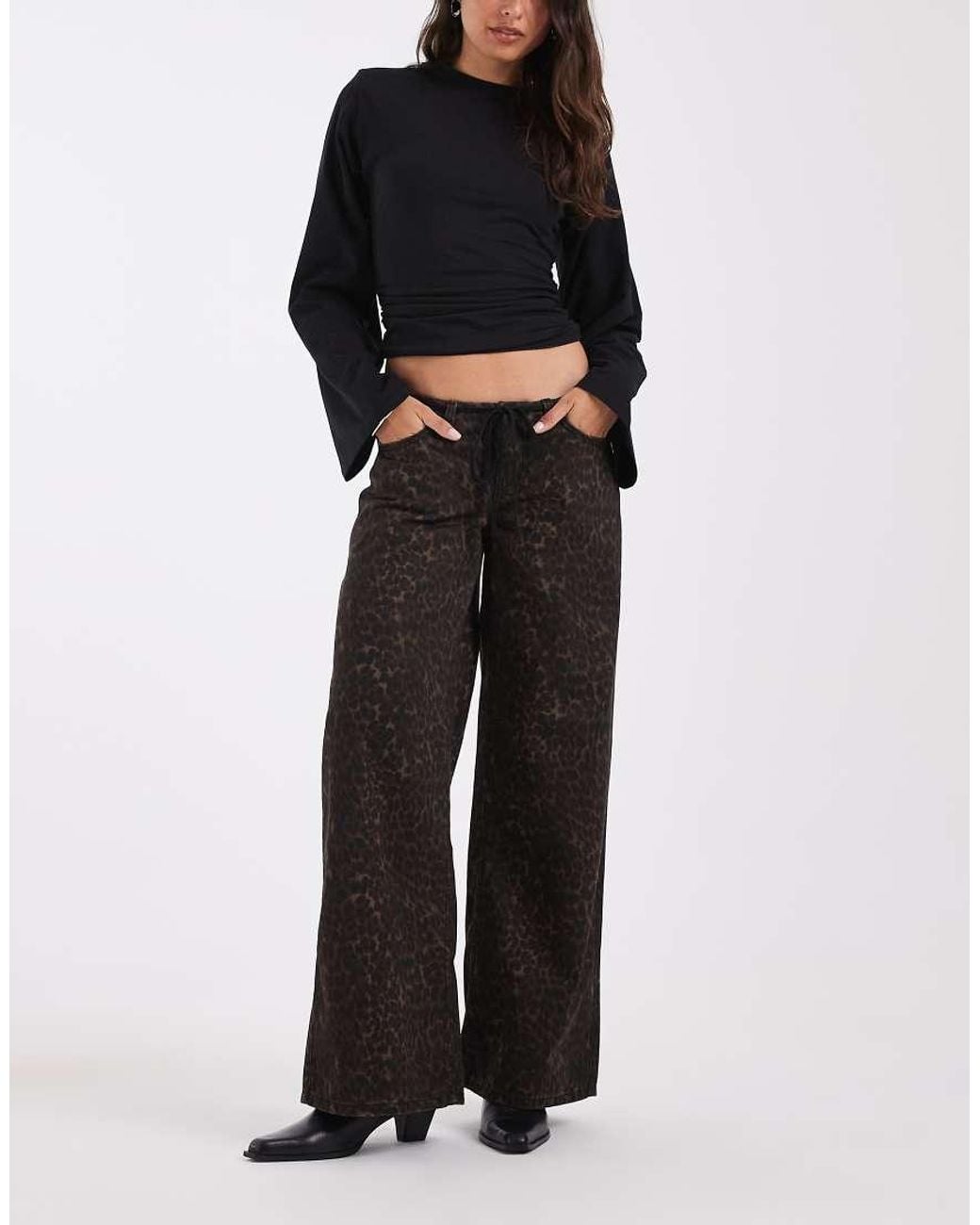 Hollister Black Low Rise baggy Jeans With Tie Up Waist Detail