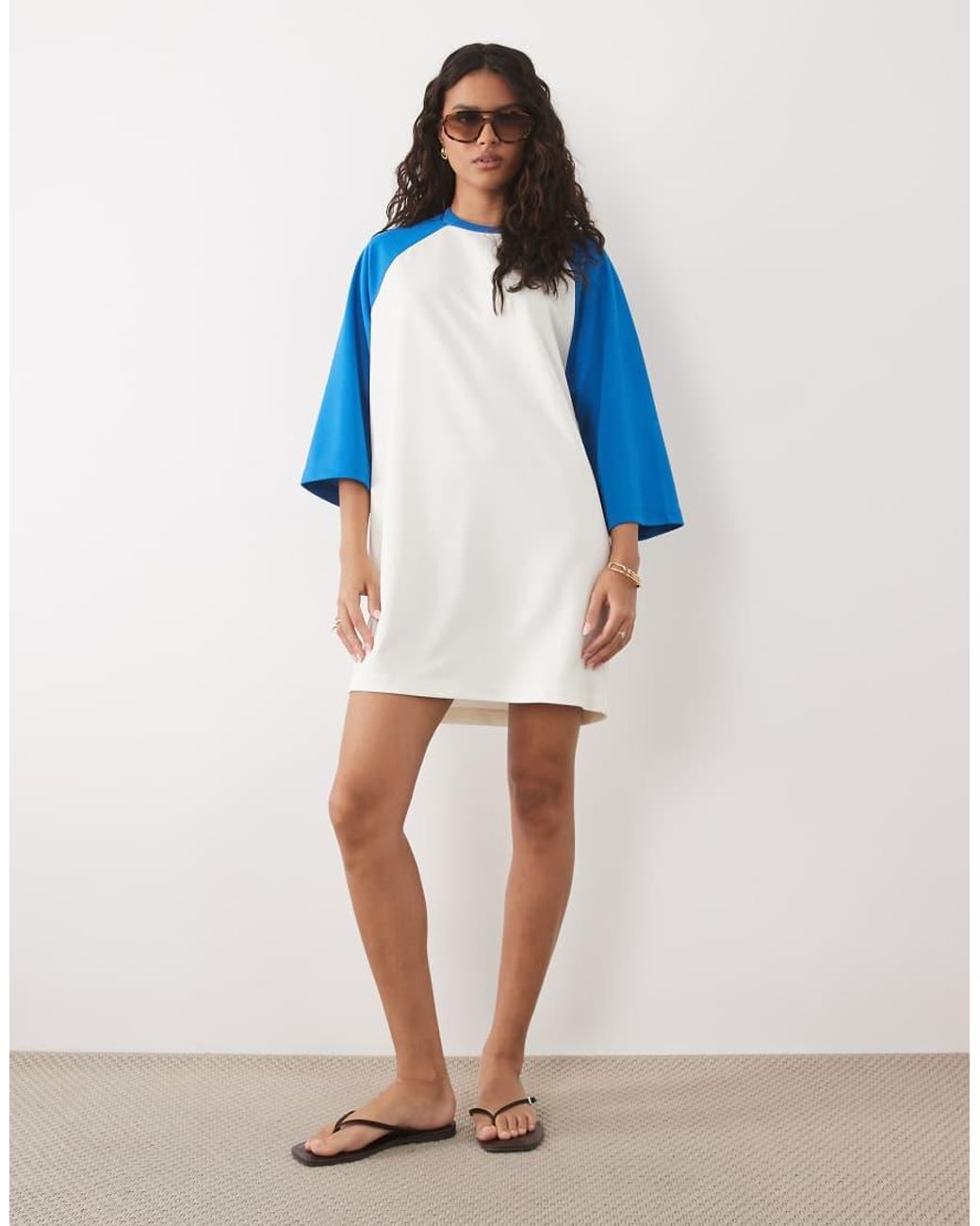 ASOS Blue Tricot Contrast Raglan Sleeve Mini T-shirt Dress