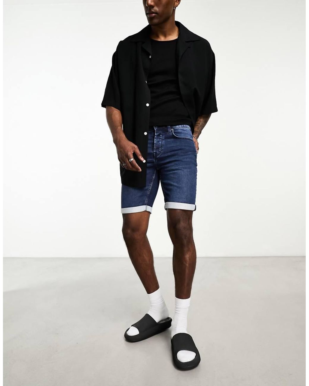 Only & Sons Black Jog Denim Shorts for men