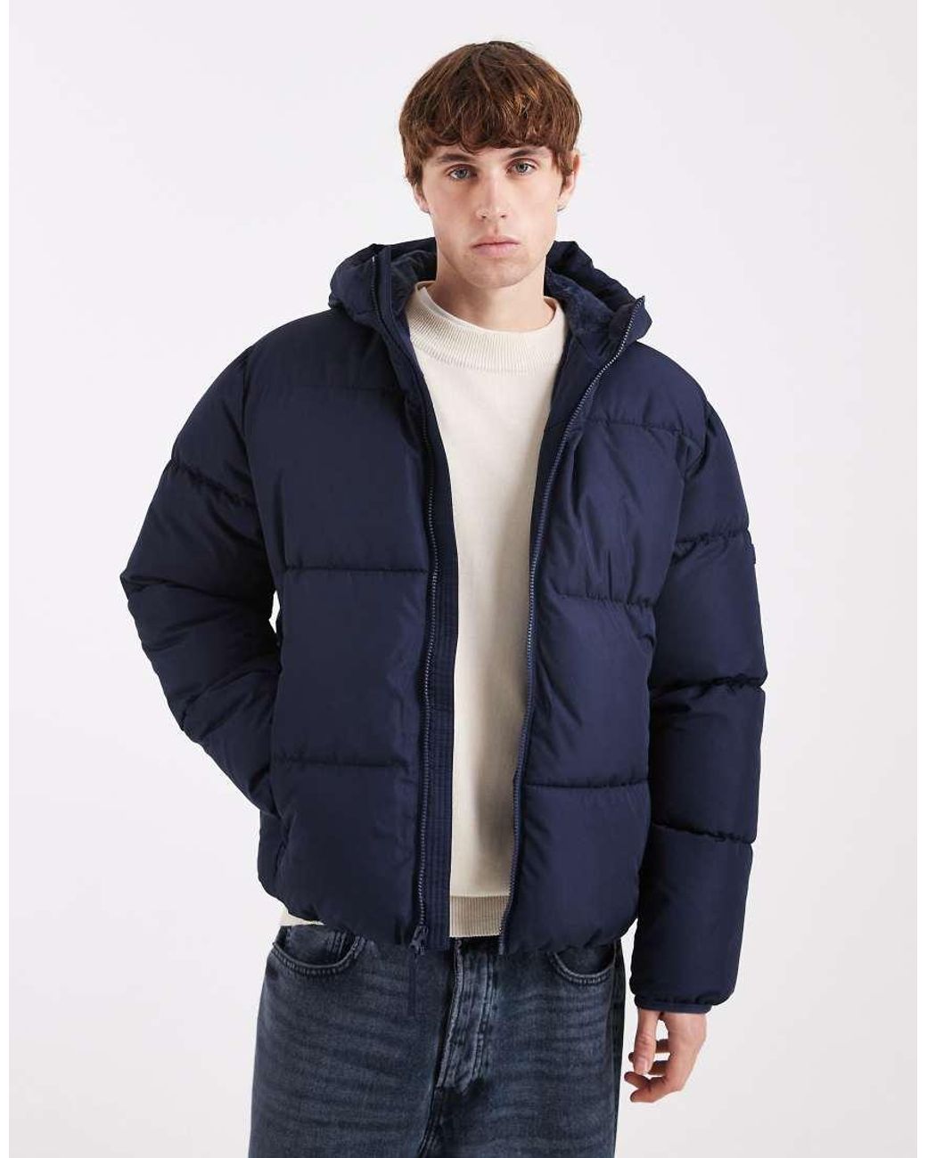 Hollister Blue Hooded Puffer Jacket for men