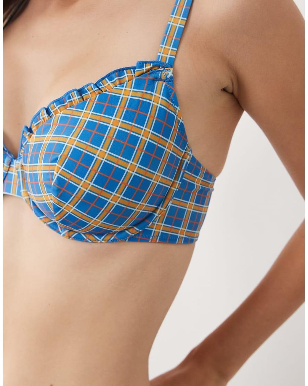 ASOS Blue Fuller Bust Charlie Underwired Bikini Top With Ruche Detail