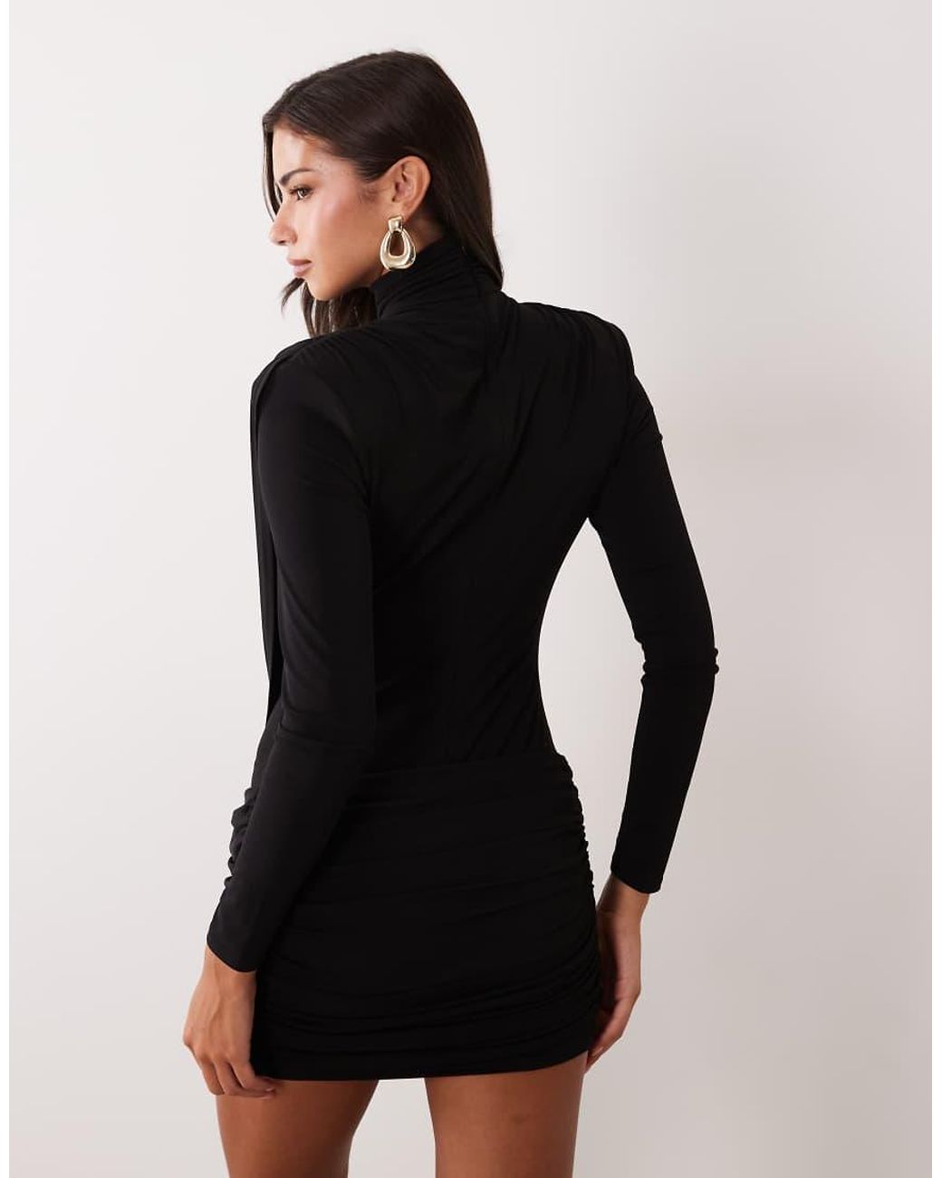 Ruched & Ready Black On My Level Sculpted Drape Front Mini Dress