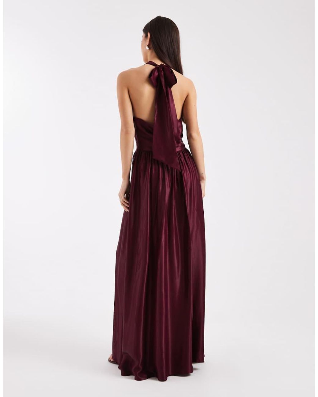 ASOS Purple Satin Slash Neck Seam Detail Maxi Dress