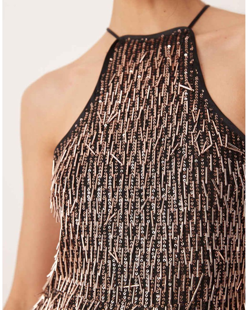 Amy Lynn Brown Curled Sequin Cut Away Mini Dress