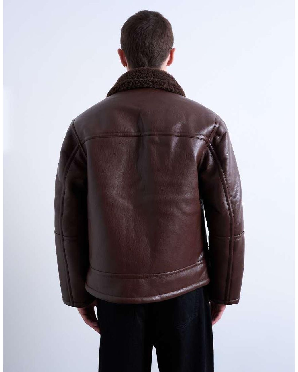 Topman Brown Faux Shearling Jacket With Zip Pockets for men