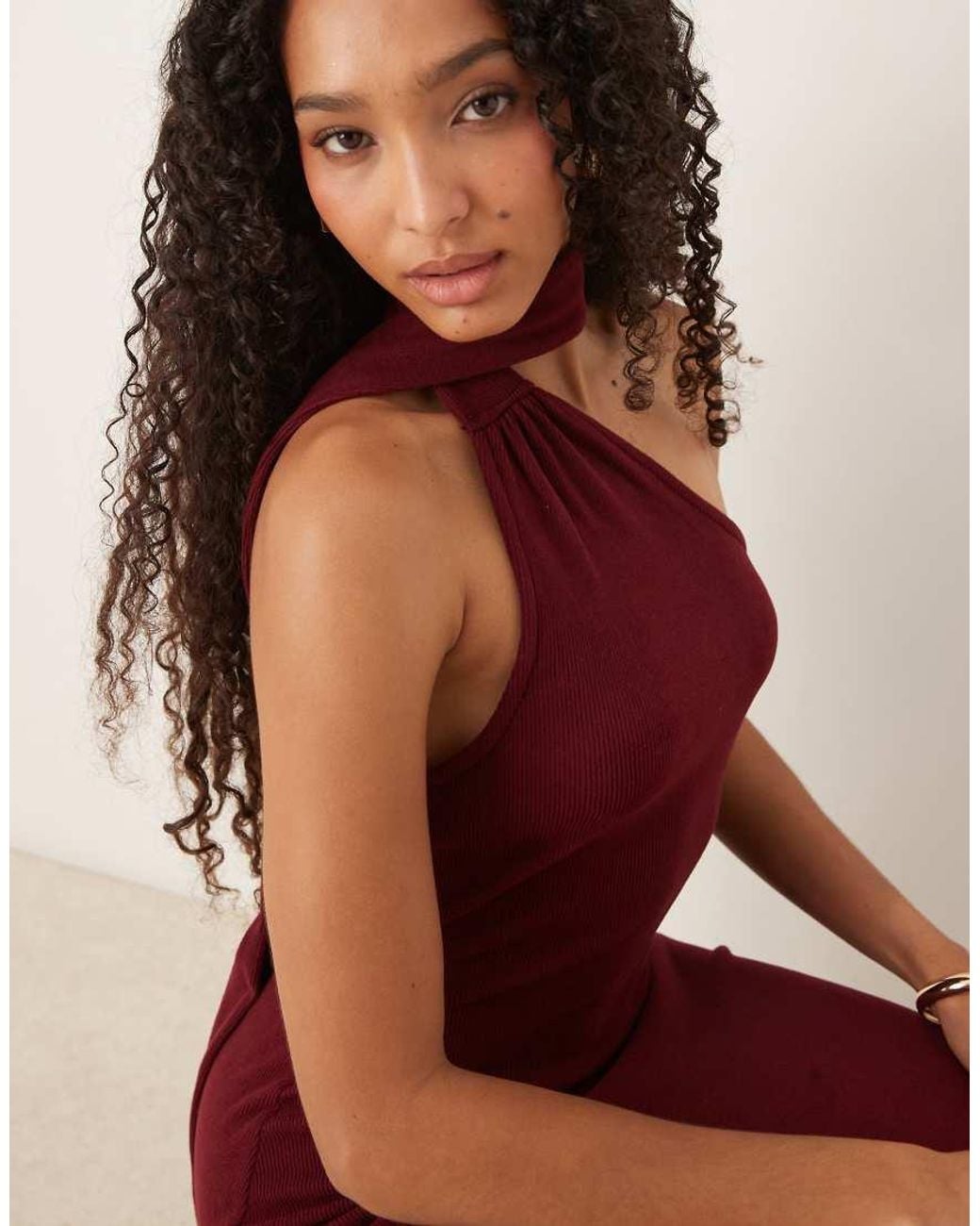 ASOS Red One-shoulder Scarf Neck Midi Dress