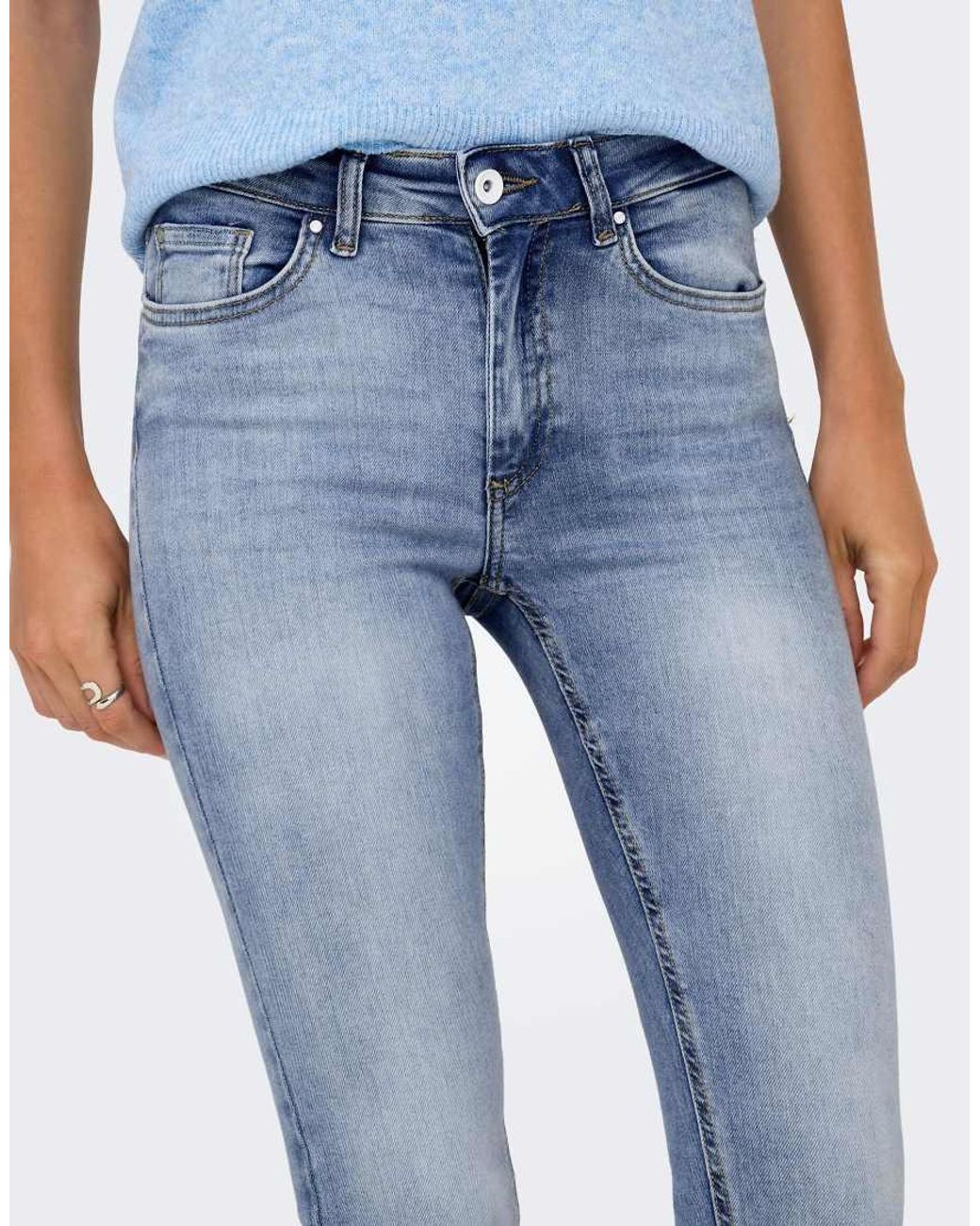 ONLY Blue Blush Mid Rise Skinny Ankle Length Raw Hem Jeans