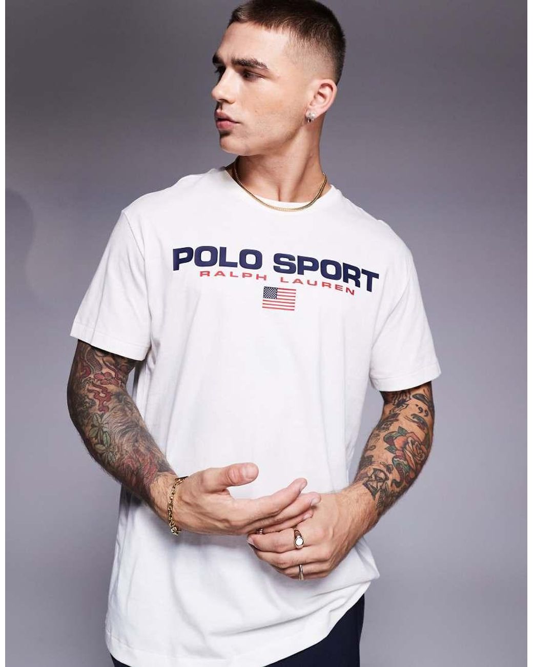 Polo Ralph Lauren Sports Capsule Logo T shirt in Grey for Men Lyst UK