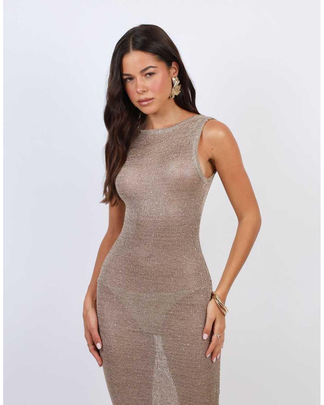 SIMMI White Sheer Sequin Knit Maxi Beach Dress