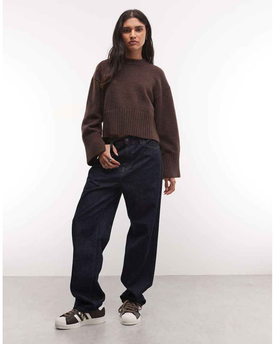 Monki Brown Exclusive Relaxed Crew Neck Jumper